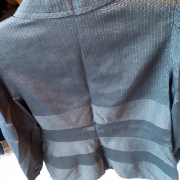 ETCETERA Gray Jacket Womens Blazer Long Green Pinstripes Designer Coat Size 8 - Picture 13 of 16